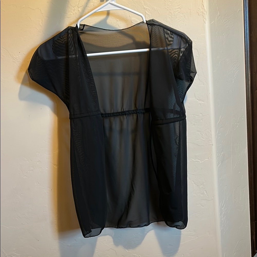 SHEIN Black Sheer Cap Sleeve Swim Coverup